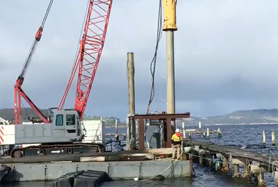 Final piles entering the water